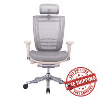 GM Seating Enklave  XL Gray Mesh Executive Hi Swivel Chair Chrome Base with Headrest,